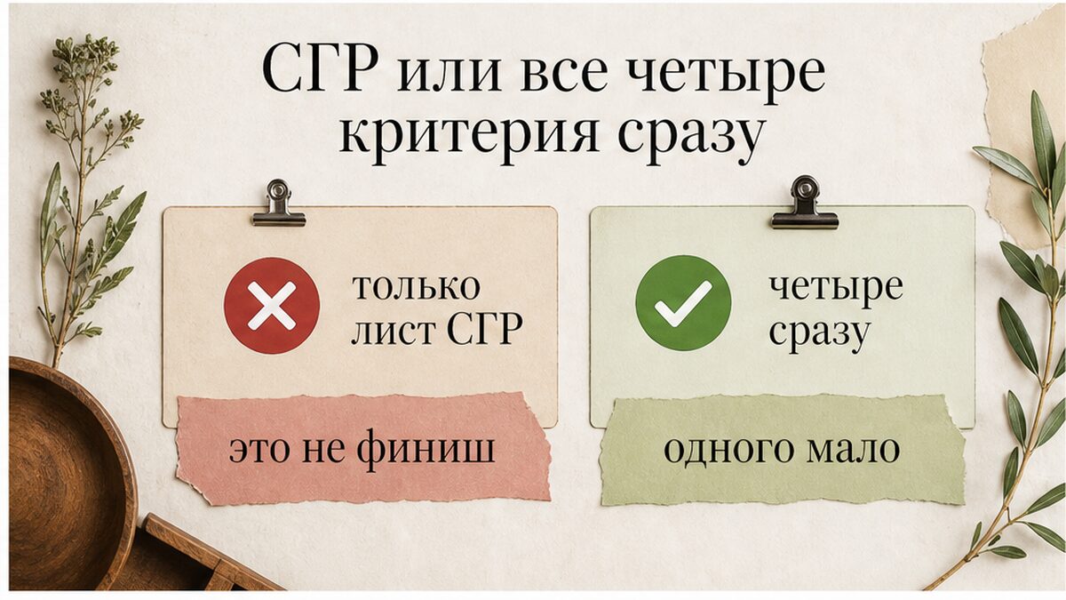 Сравнение: одного листа СГР недостаточно против четырёх критериев качества сразу