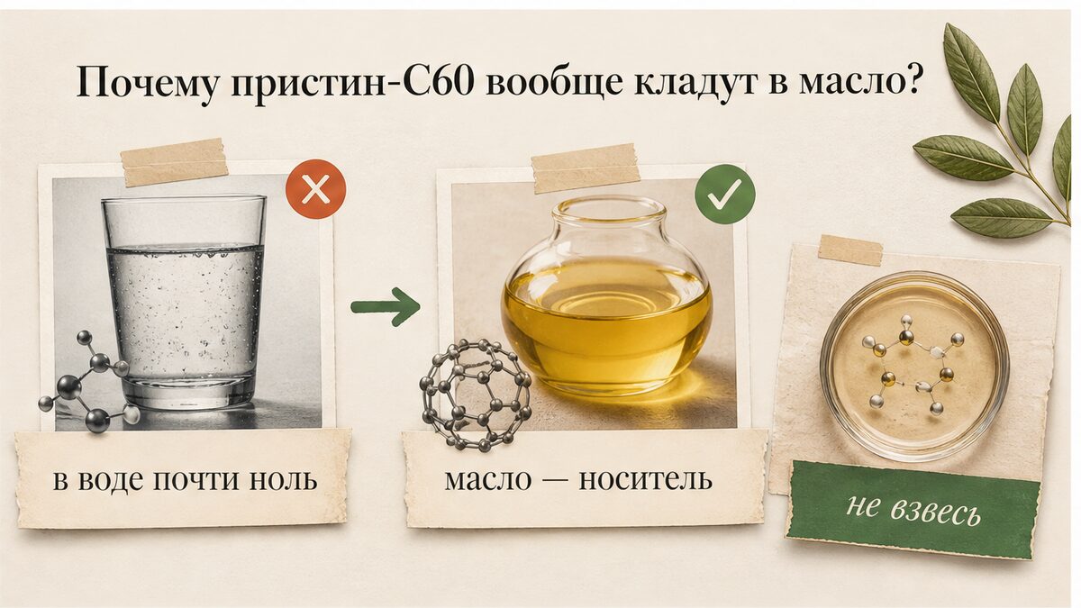 Сравнение: почему C60 почти не растворяется в воде, а в масле — да