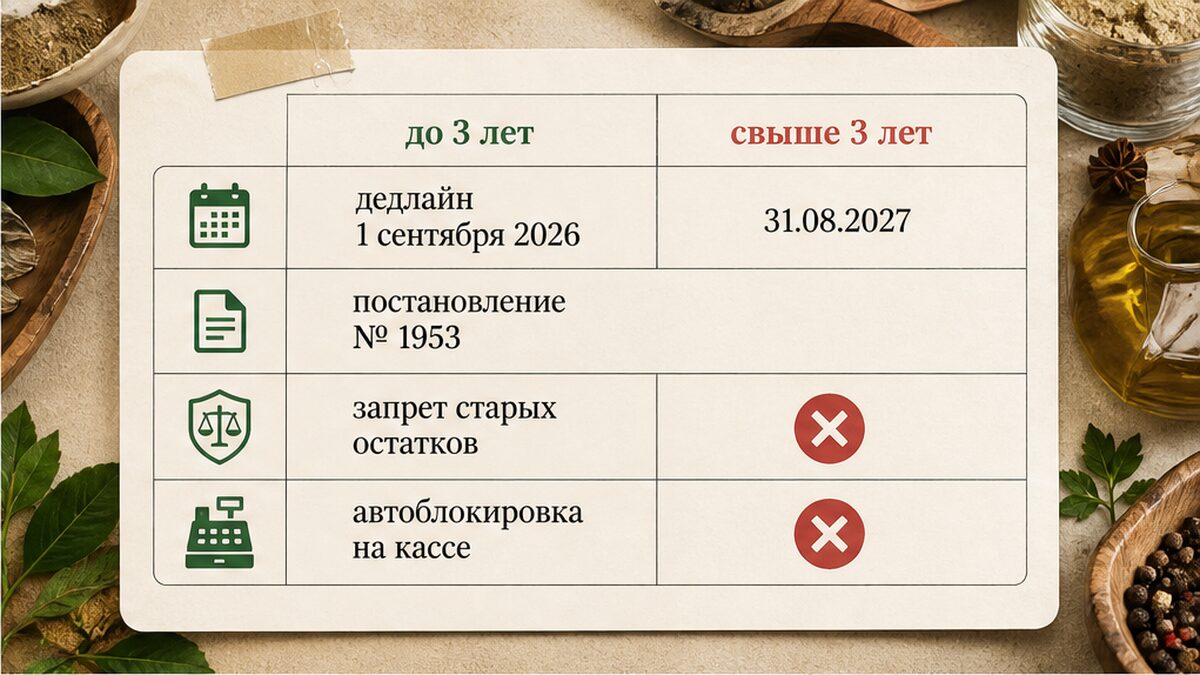 Таблица сроков запрета немаркированных остатков БАД по постановлению № 1953