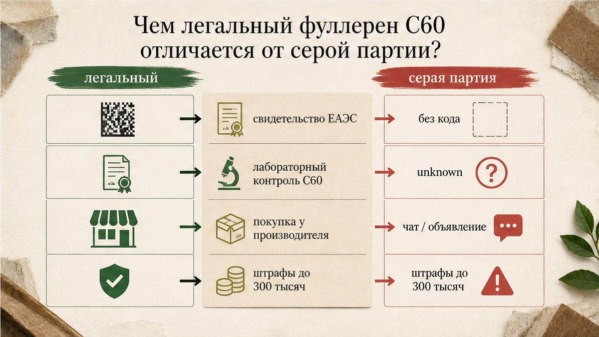 Сравнение легального фуллерена C60 и серой немаркированной партии