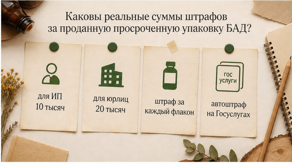 Карточка сумм штрафов за каждый просроченный флакон БАД