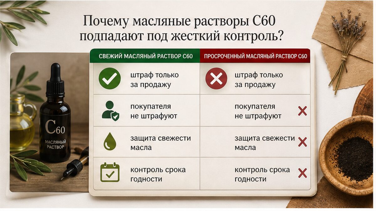 Сравнение: контроль срока годности масляного раствора C60