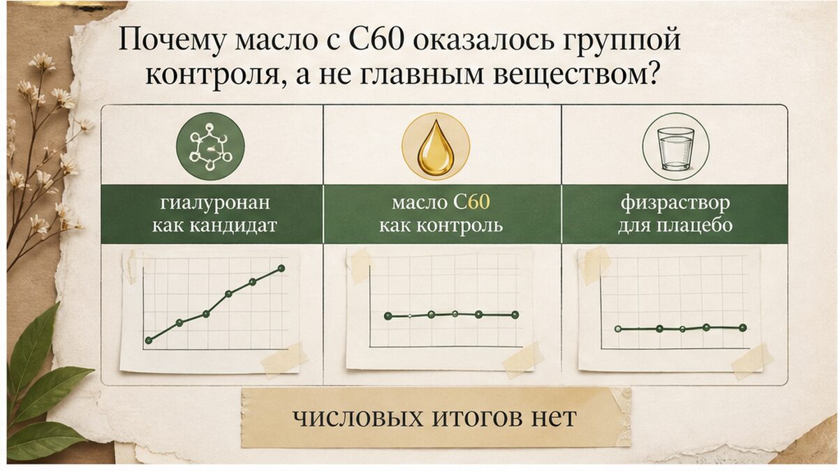 Таблица: почему масло C60 — группа контроля, а не главное вещество