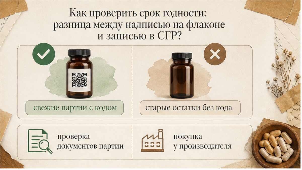 Сравнение: надпись на флаконе и официальный срок в свидетельстве СГР