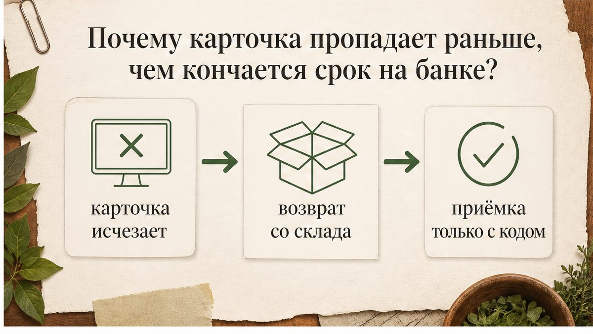 Схема: почему карточка пропадает раньше срока годности на банке