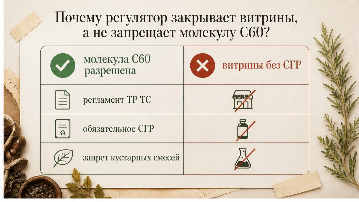 Сравнение: молекула C60 разрешена, а блокируют нелегальные витрины без регистрации