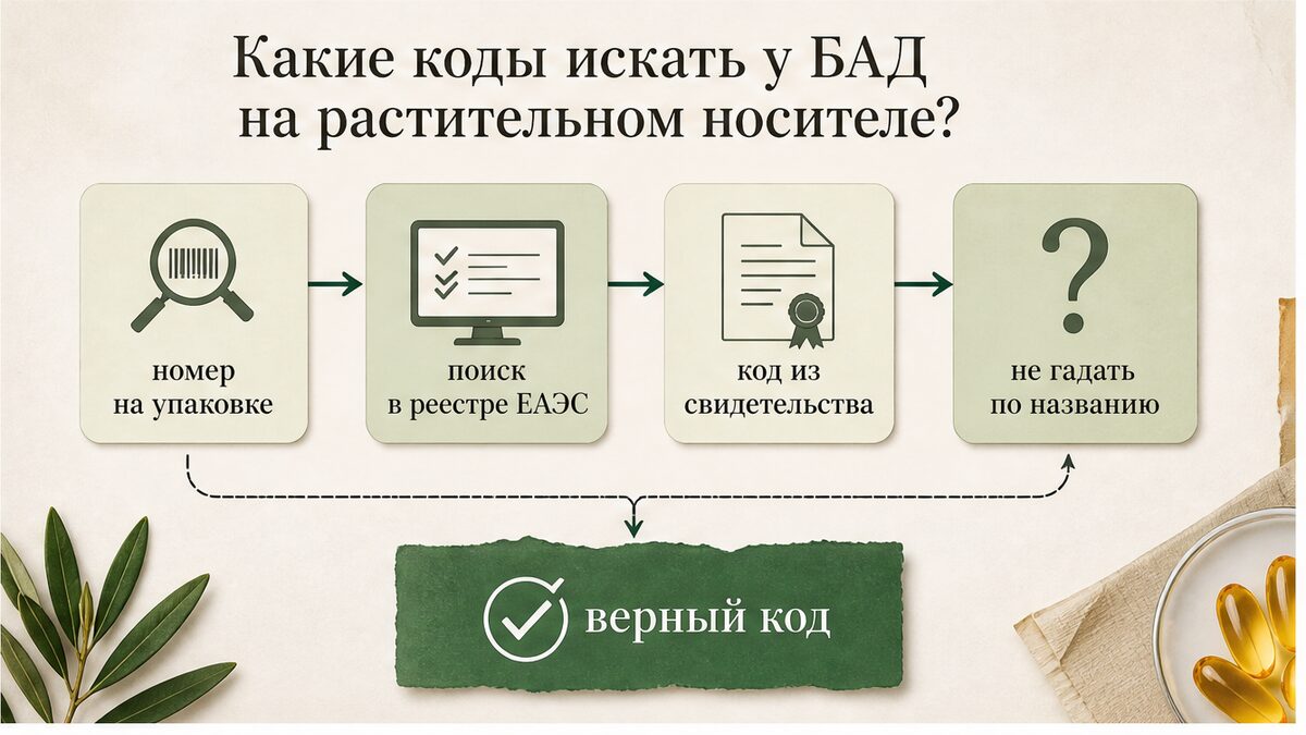 Схема: какие коды искать у БАД на растительном носителе