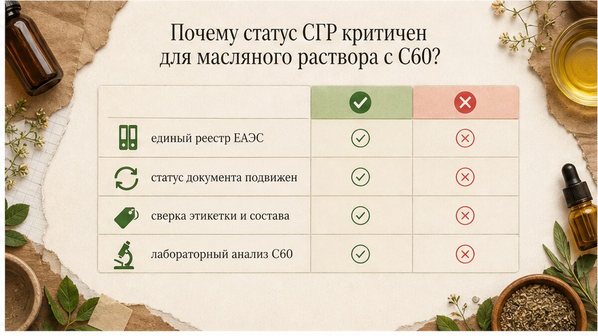 Сравнение рисков для масляного раствора с C60 при действующем и приостановленном СГР