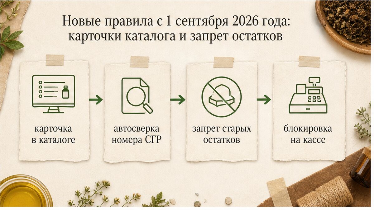 Схема новых правил маркировки с 1 сентября 2026: карточка, остатки и касса