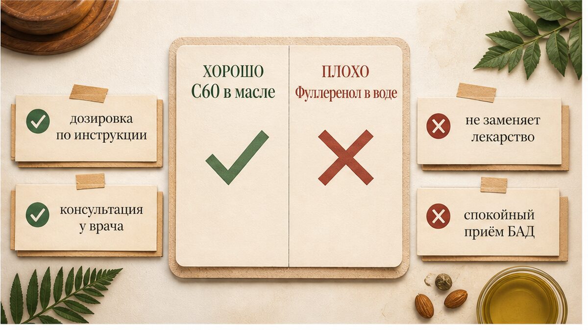 Сравнение нативного C60 в масле и водорастворимого фуллеренола