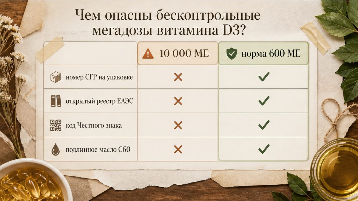 Сравнение безопасной нормы витамина D3 и опасной мегадозы