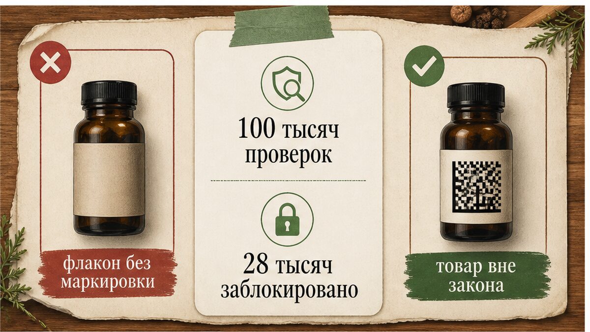Сравнение: маркированный и немаркированный флакон БАД с C60