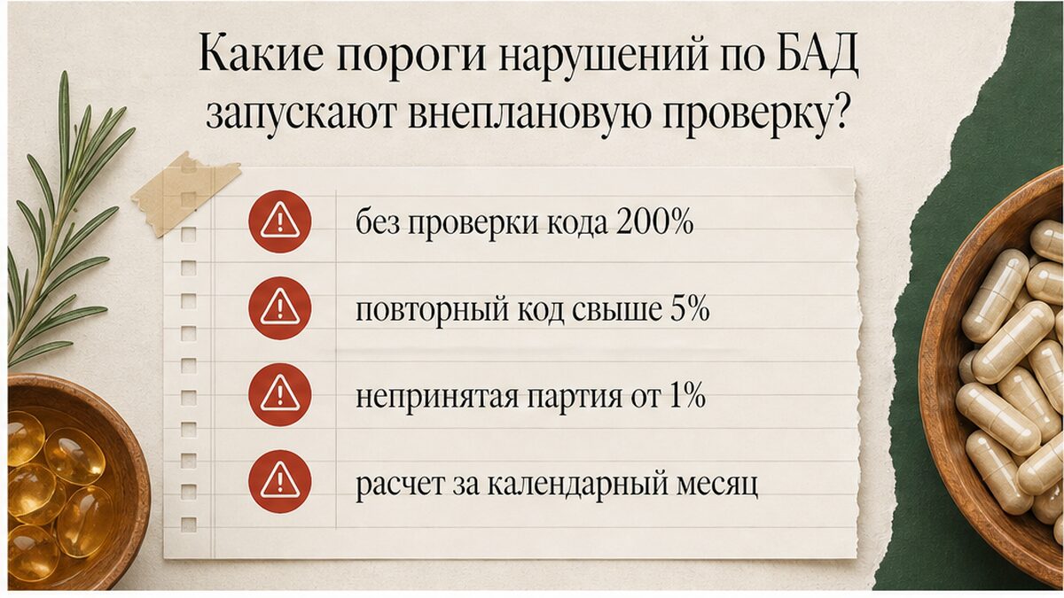 Таблица порогов нарушений маркировки БАД, запускающих внеплановую проверку